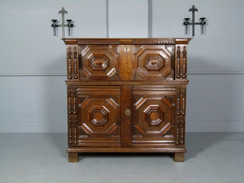 Rare 17th Century Jacobean Two Part Oak Chest Of Drawers