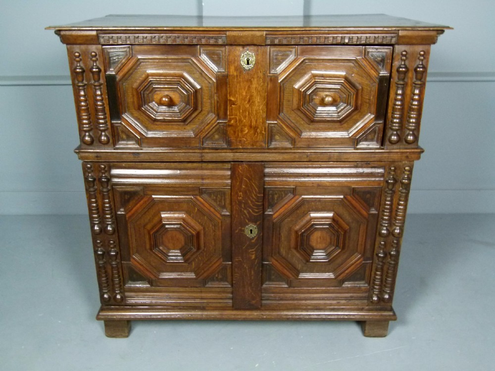 Rare 17th Century Jacobean Two Part Oak Chest Of Drawers View II