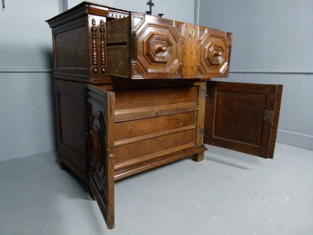 Rare 17th Century Jacobean Two Part Oak Chest Of Drawers View VIII