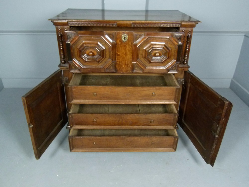 Rare 17th Century Jacobean Two Part Oak Chest Of Drawers View IX