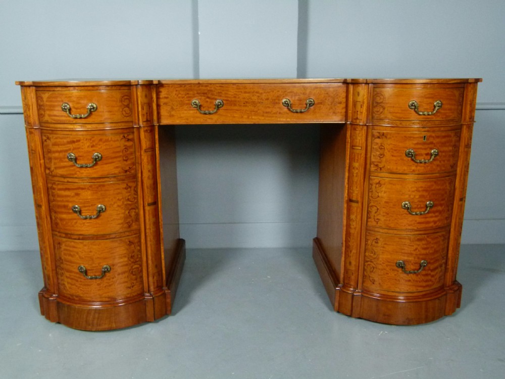 Stunning Edwardian Art Nouveau Satinwood Pedestal Desk