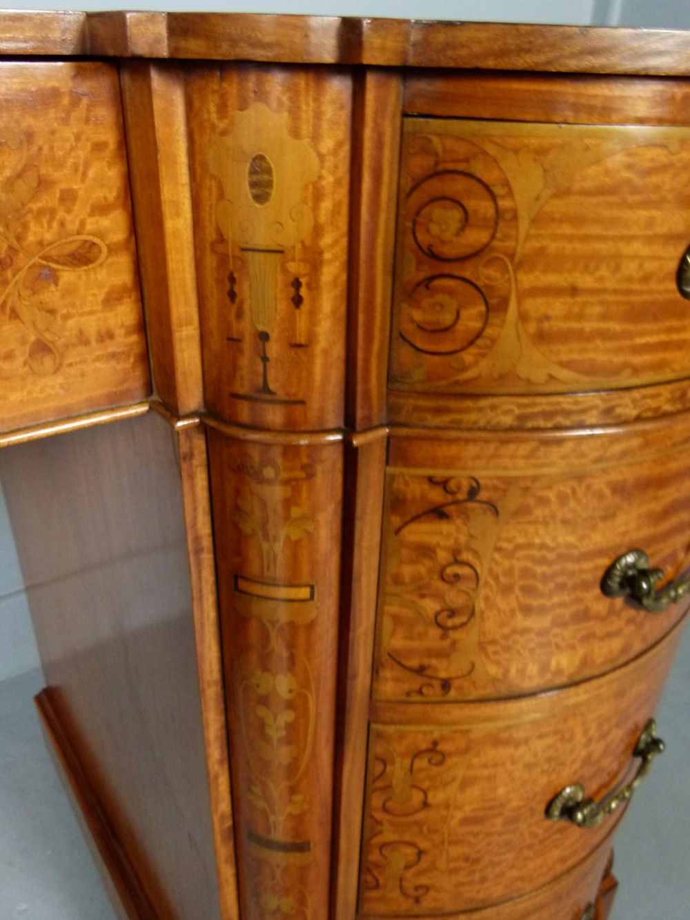 Stunning Edwardian Art Nouveau Satinwood Pedestal Desk View V