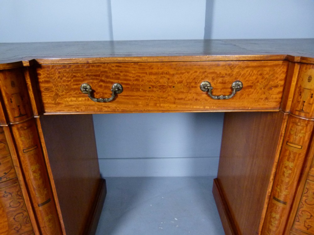 Stunning Edwardian Art Nouveau Satinwood Pedestal Desk View VII