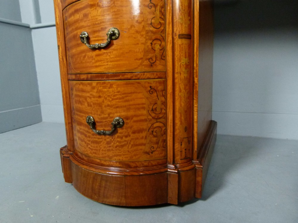 Stunning Edwardian Art Nouveau Satinwood Pedestal Desk View VIII