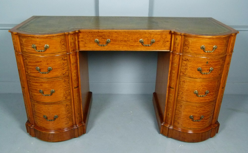 Stunning Edwardian Art Nouveau Satinwood Pedestal Desk View XII