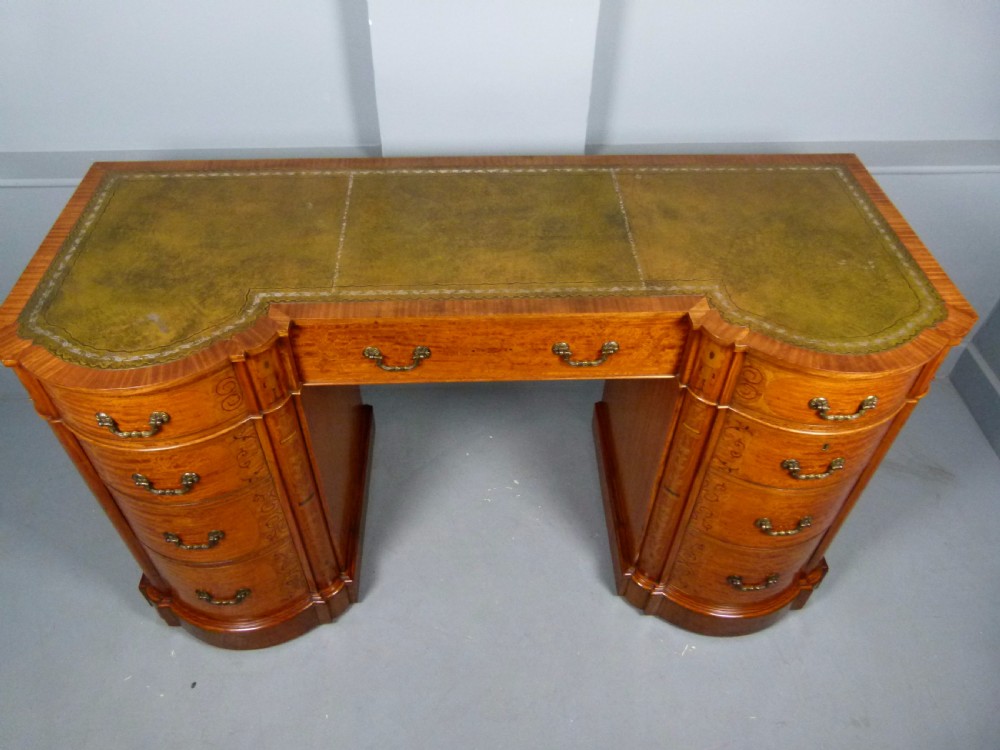 Stunning Edwardian Art Nouveau Satinwood Pedestal Desk View XIII