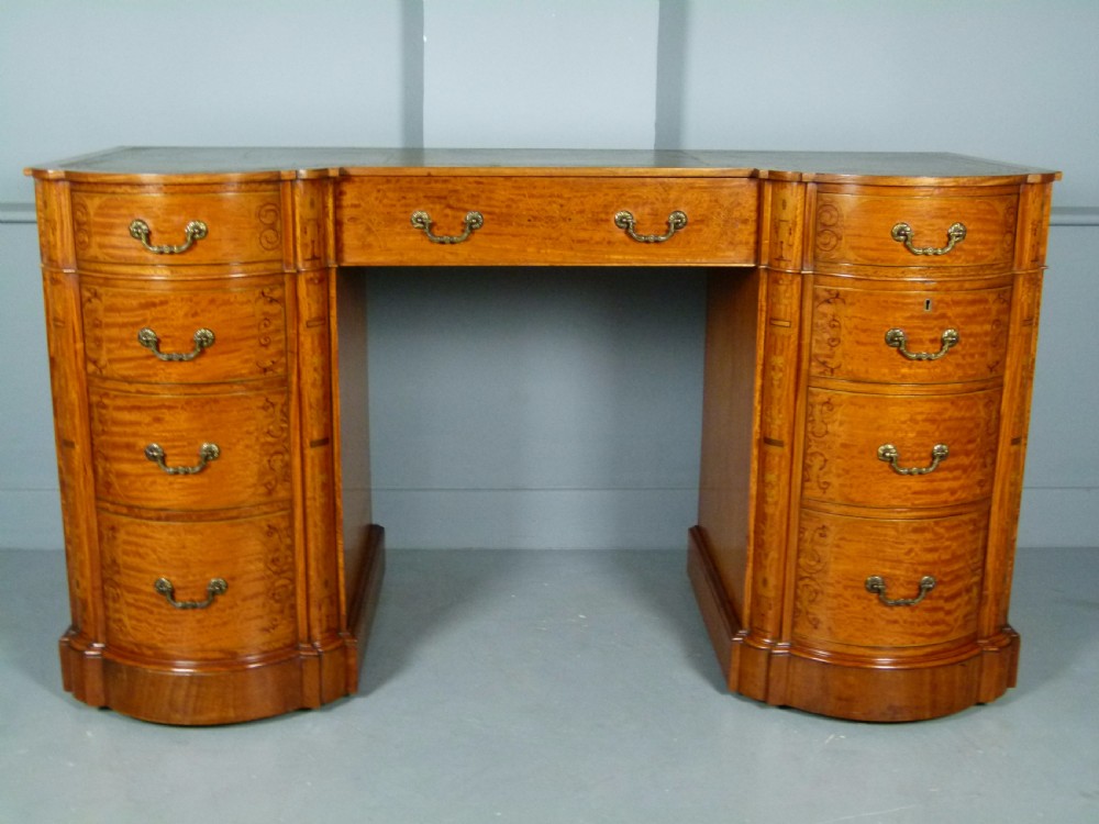 Stunning Edwardian Art Nouveau Satinwood Pedestal Desk View XV