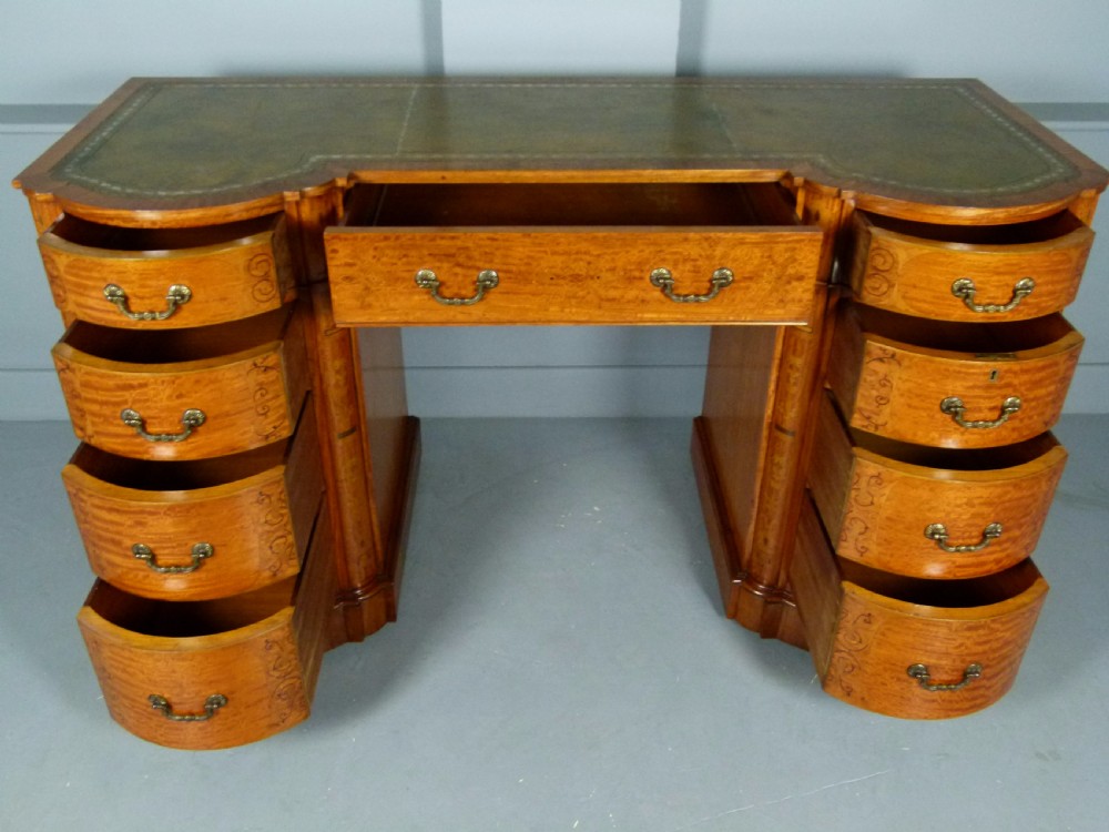 Stunning Edwardian Art Nouveau Satinwood Pedestal Desk View XVI