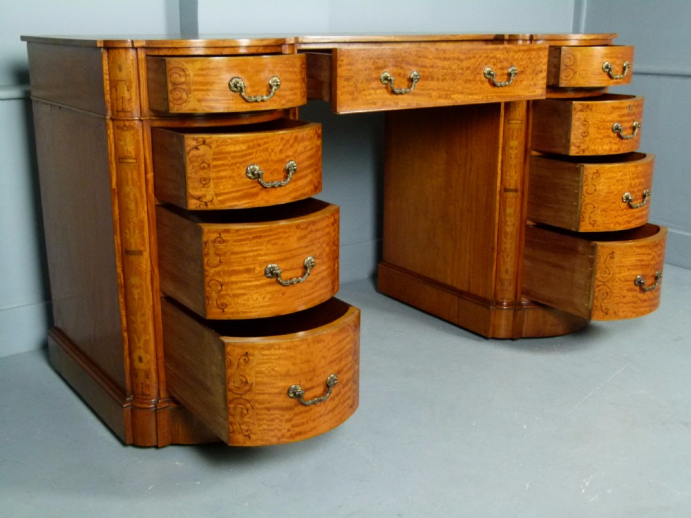 Stunning Edwardian Art Nouveau Satinwood Pedestal Desk View XVII