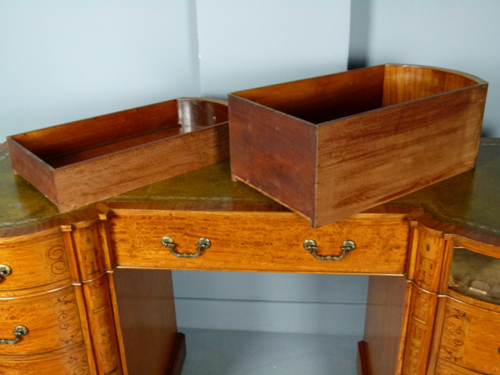 Stunning Edwardian Art Nouveau Satinwood Pedestal Desk View XIX