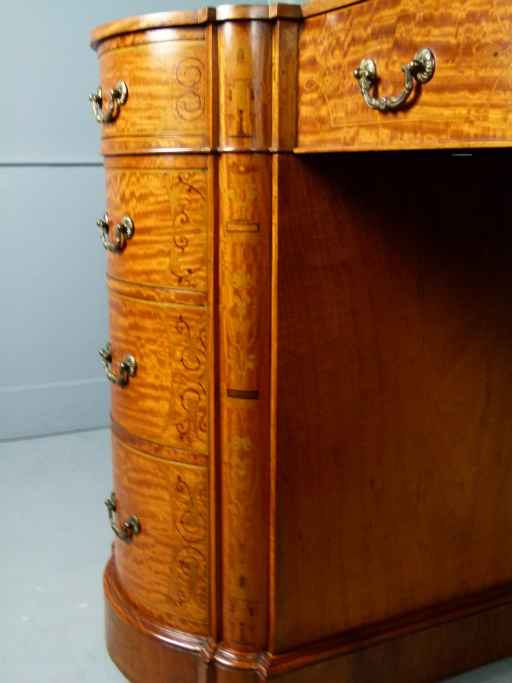 Stunning Edwardian Art Nouveau Satinwood Pedestal Desk View XXV