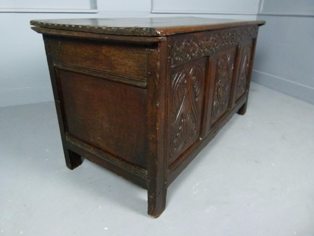 17th Century Carved Oak Coffer Chest View VIII