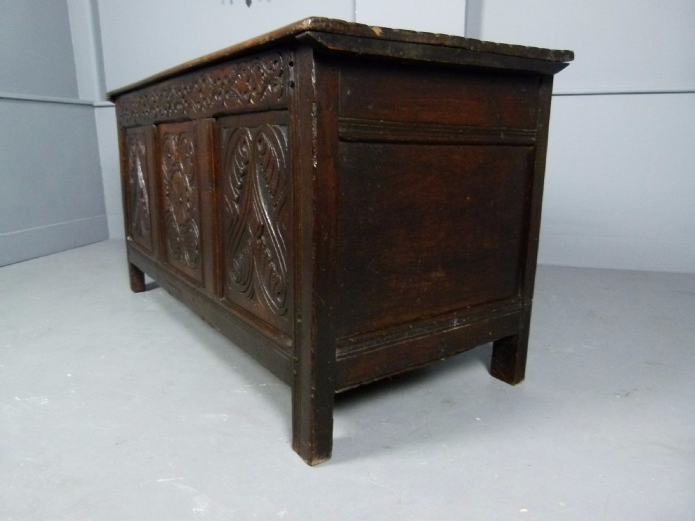 17th Century Carved Oak Coffer Chest View IX