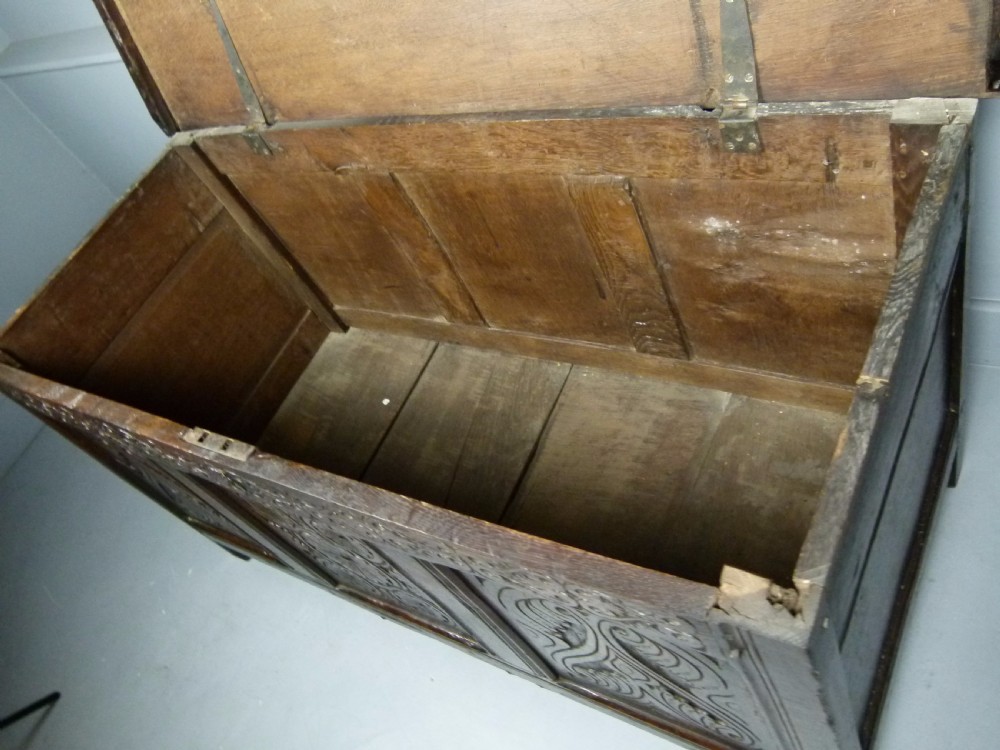 17th Century Carved Oak Coffer Chest View XI