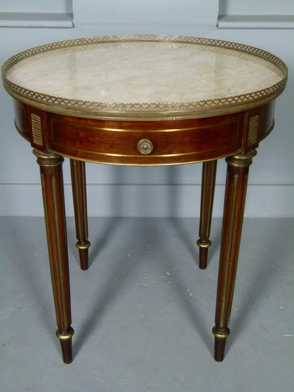 Elegant Walnut & Parcel-Gilt Marble Top Side Table Dated 1906