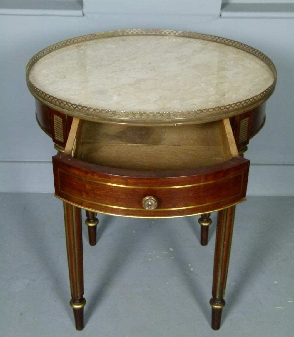 Elegant Walnut & Parcel-Gilt Marble Top Side Table Dated 1906 View III