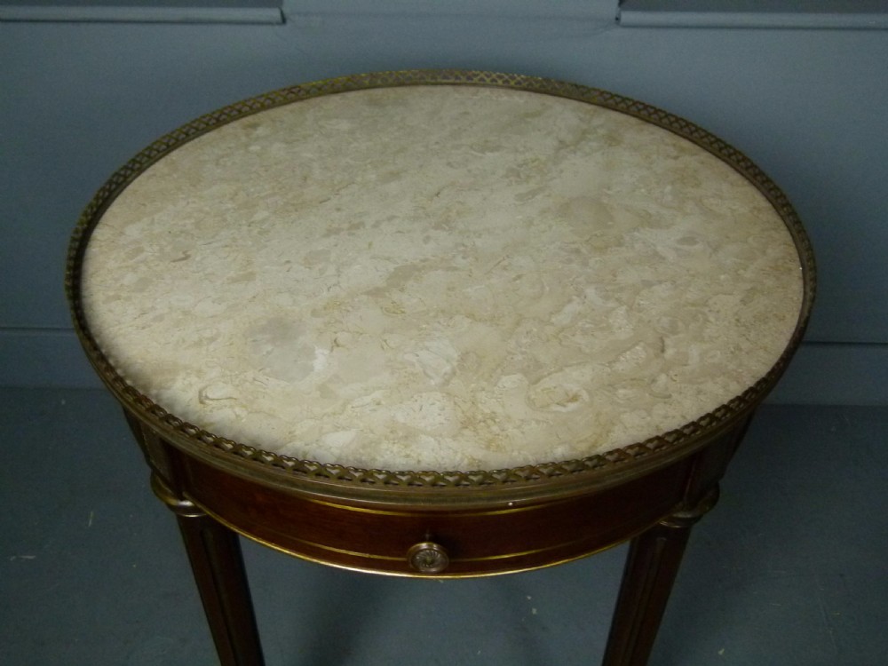 Elegant Walnut & Parcel-Gilt Marble Top Side Table Dated 1906 View IV