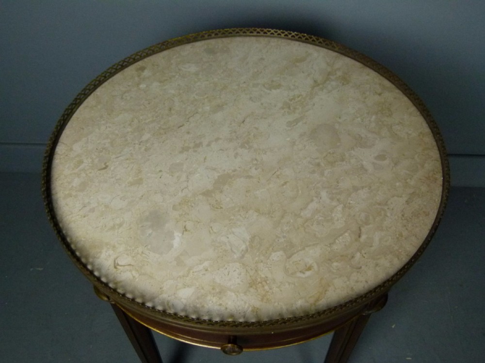Elegant Walnut & Parcel-Gilt Marble Top Side Table Dated 1906 View V
