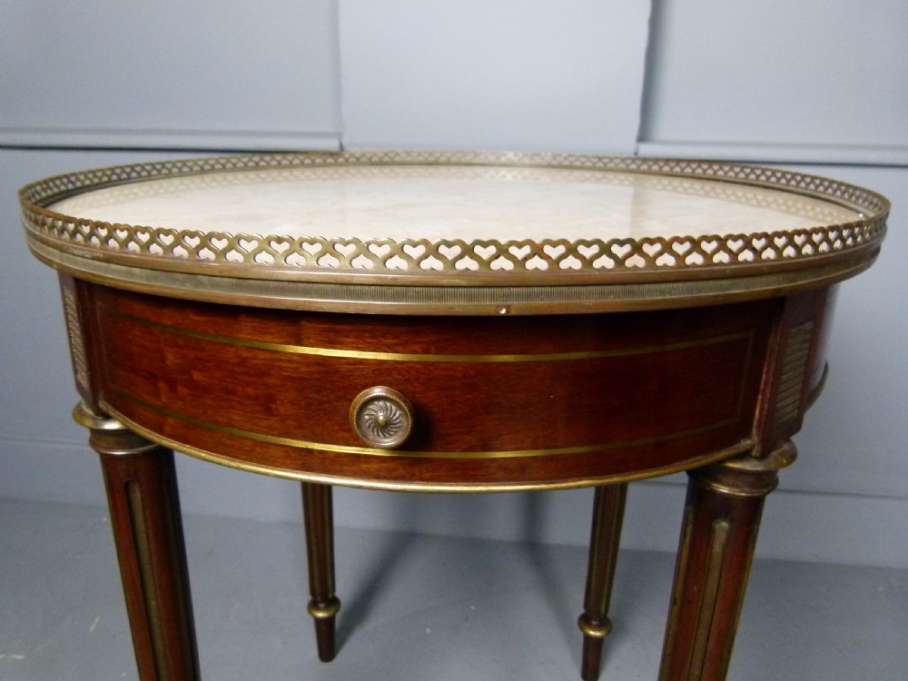 Elegant Walnut & Parcel-Gilt Marble Top Side Table Dated 1906 View VI