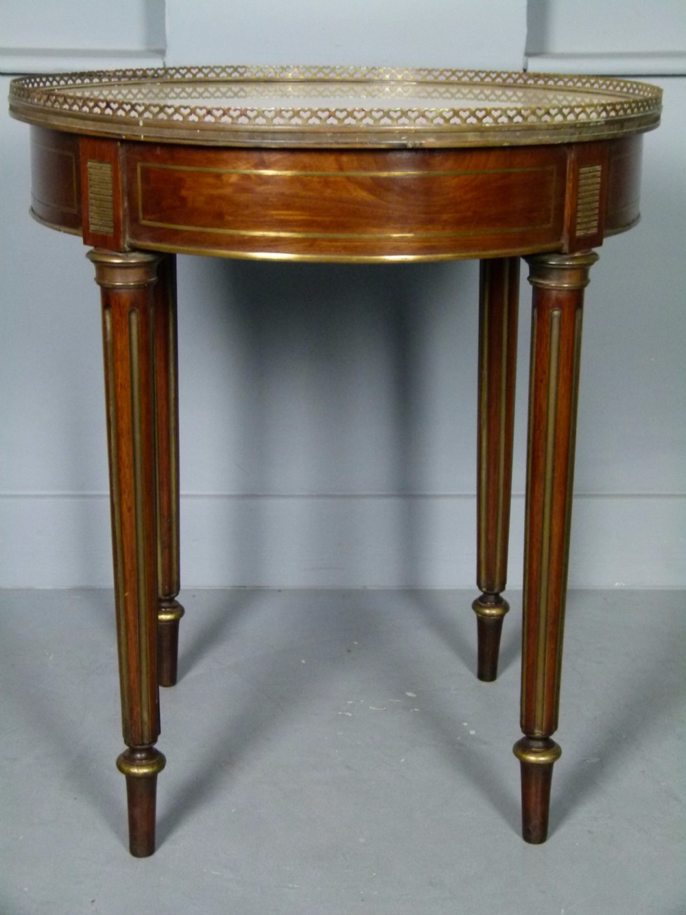 Elegant Walnut & Parcel-Gilt Marble Top Side Table Dated 1906 View VII