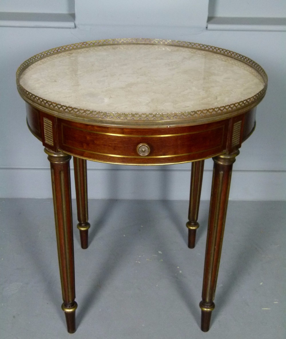 Elegant Walnut & Parcel-Gilt Marble Top Side Table Dated 1906 View VIII
