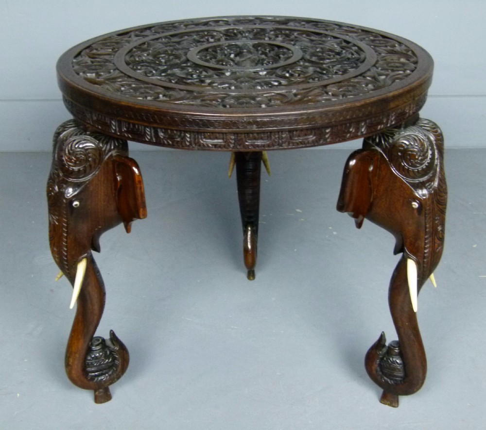 Indian Rosewood Carved Elephant`s Head Occasional Table View II
