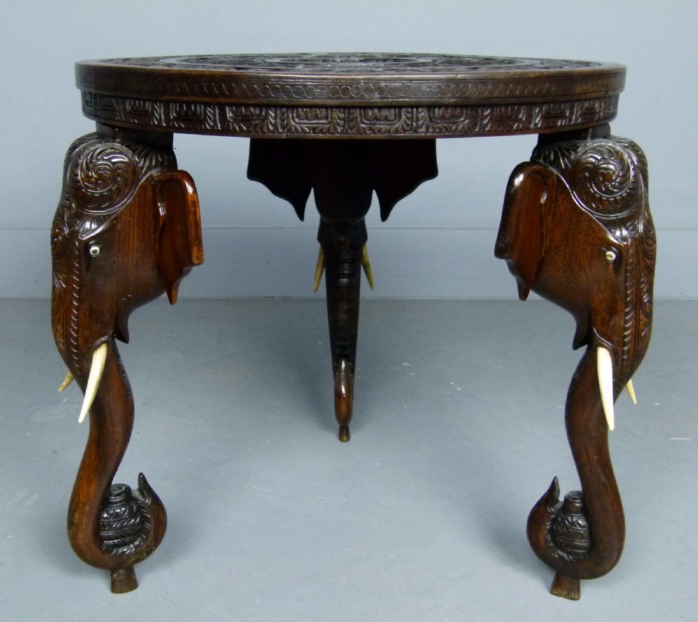 Indian Rosewood Carved Elephant`s Head Occasional Table View III
