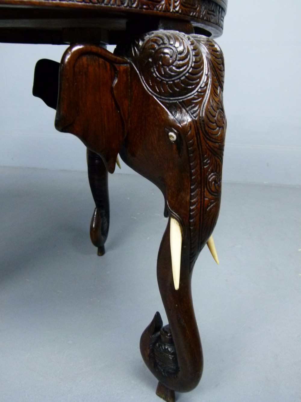 Indian Rosewood Carved Elephant`s Head Occasional Table View VII