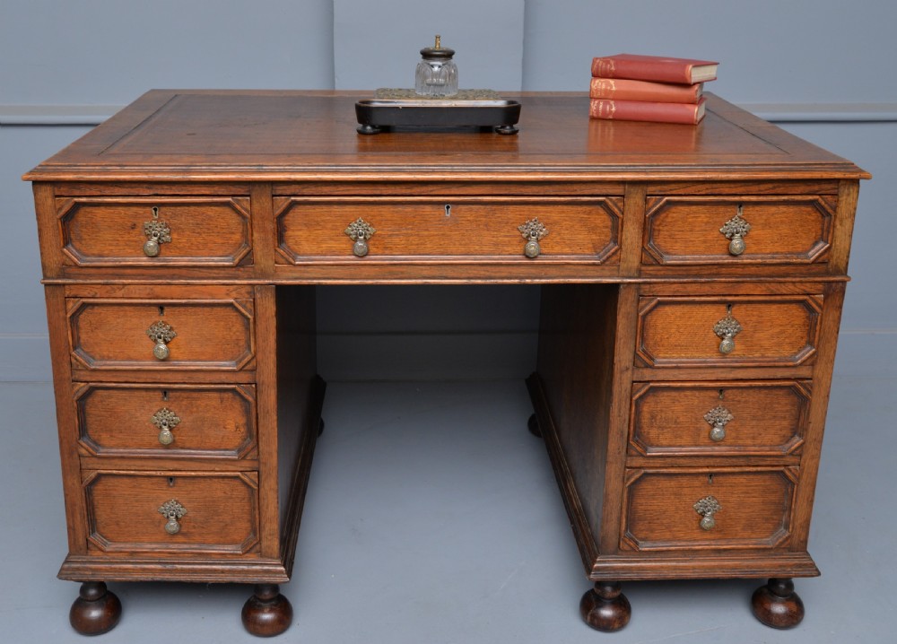 Jacobean Revival Oak Pedestal Desk c1910 View II