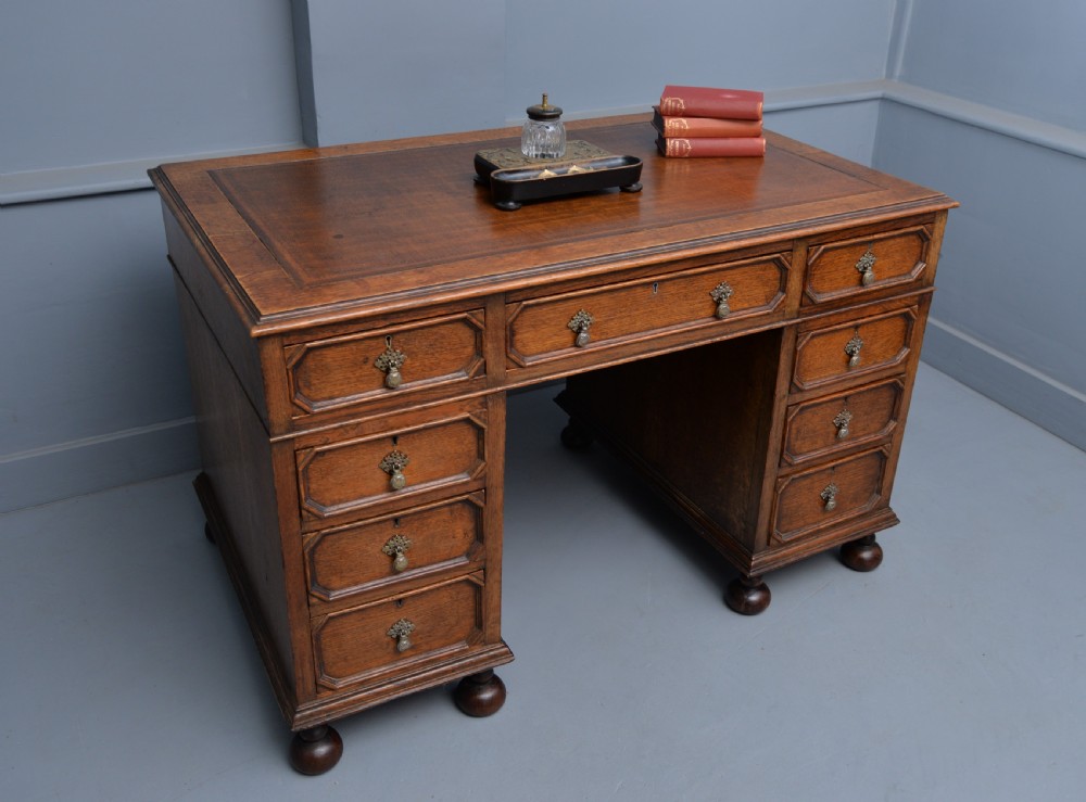 Jacobean Revival Oak Pedestal Desk c1910 View III