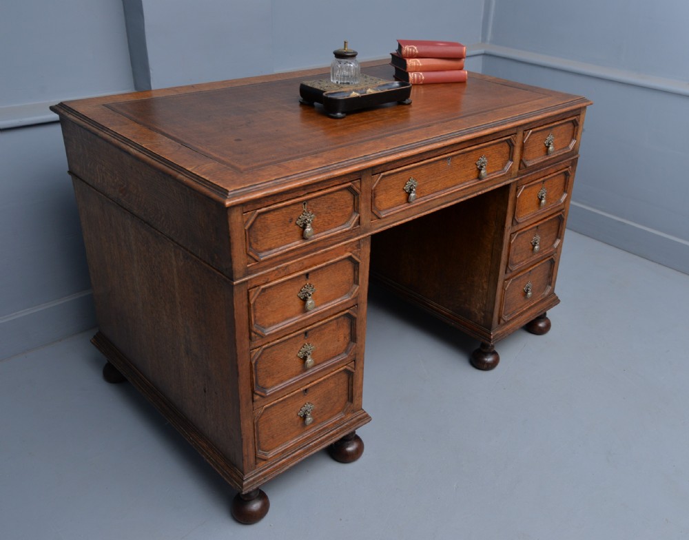 Jacobean Revival Oak Pedestal Desk c1910 View IV
