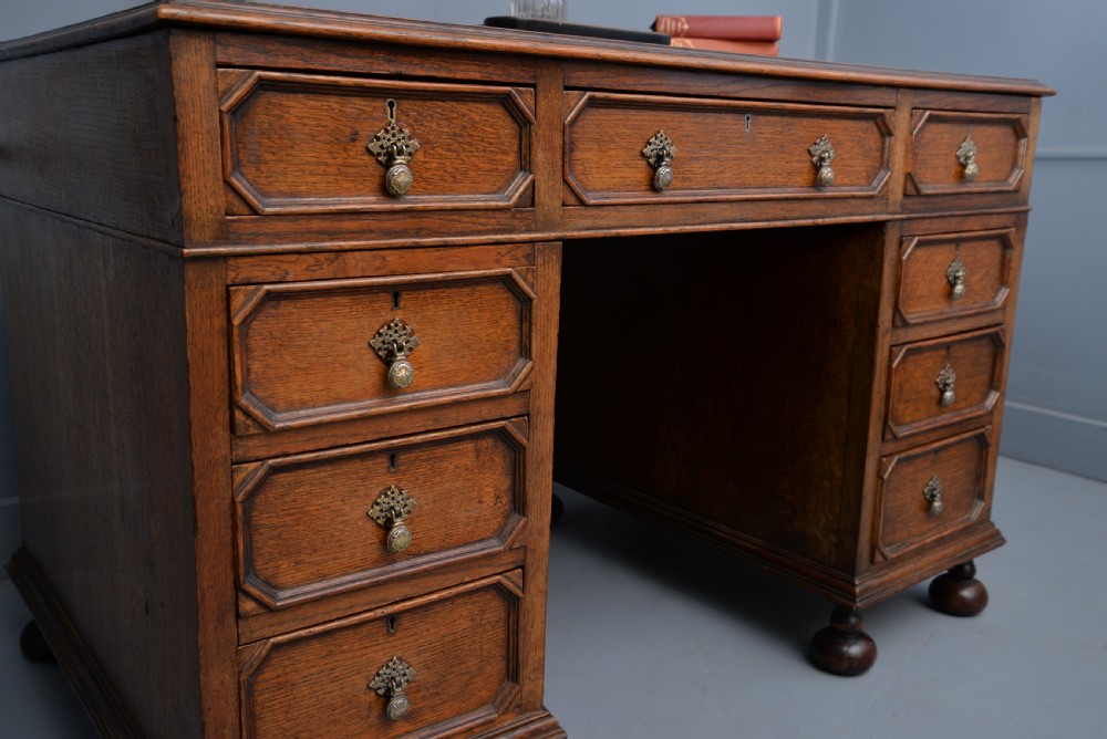 Jacobean Revival Oak Pedestal Desk c1910 View V