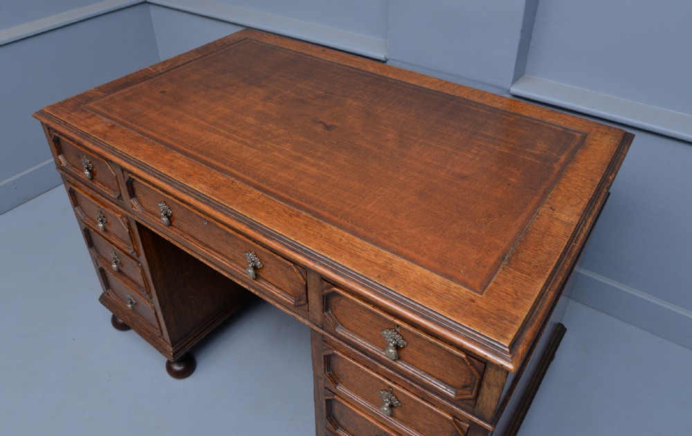 Jacobean Revival Oak Pedestal Desk c1910 View VII
