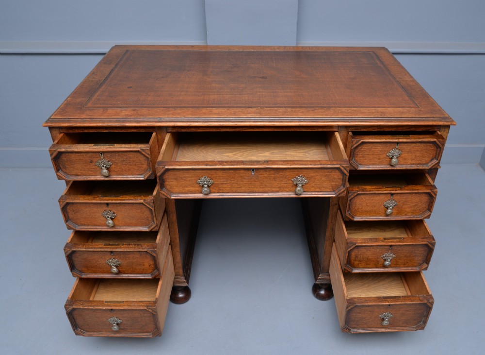 Jacobean Revival Oak Pedestal Desk c1910 View VIII