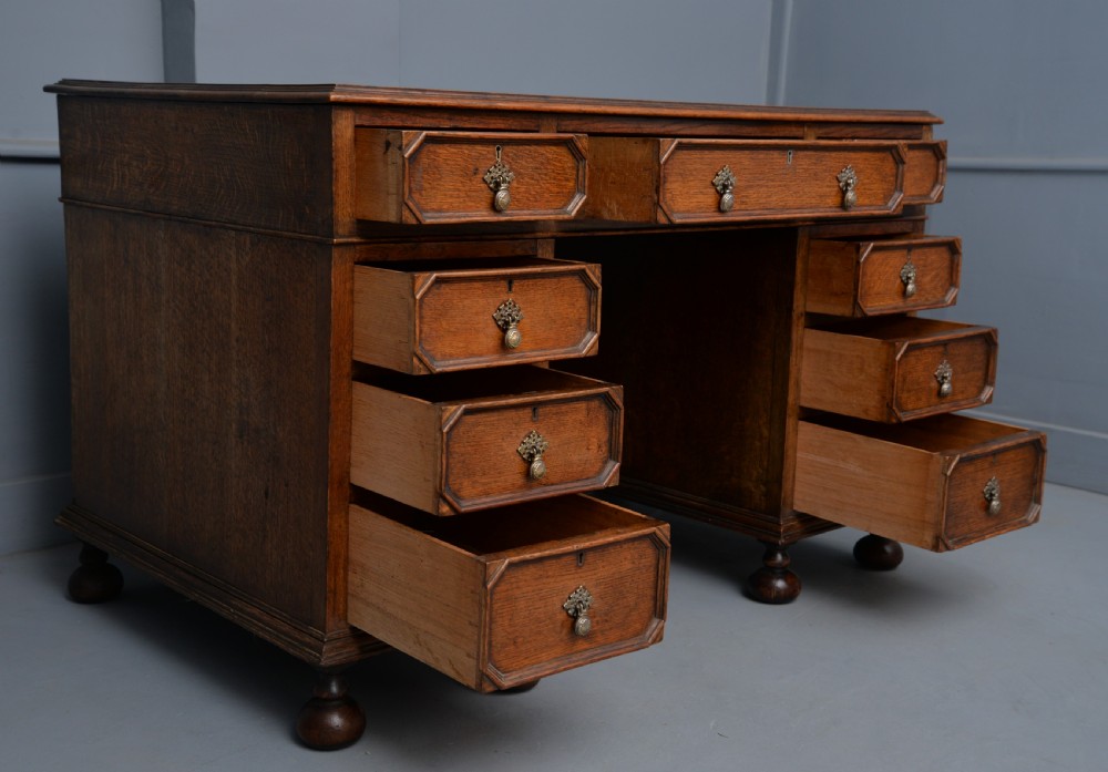 Jacobean Revival Oak Pedestal Desk c1910 View IX