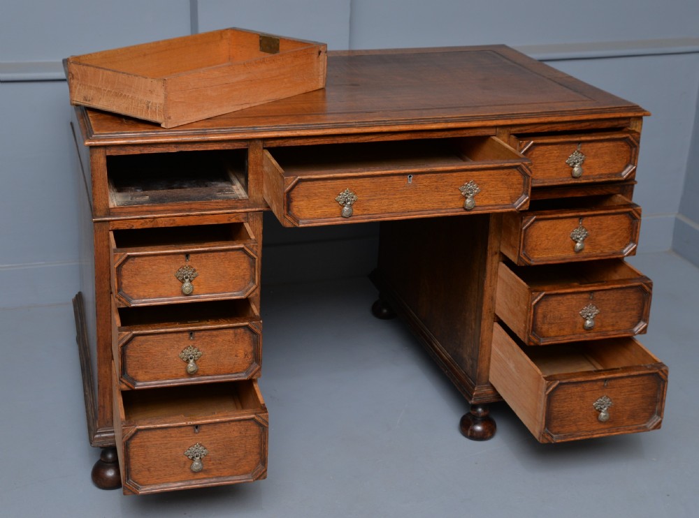 Jacobean Revival Oak Pedestal Desk c1910 View XI