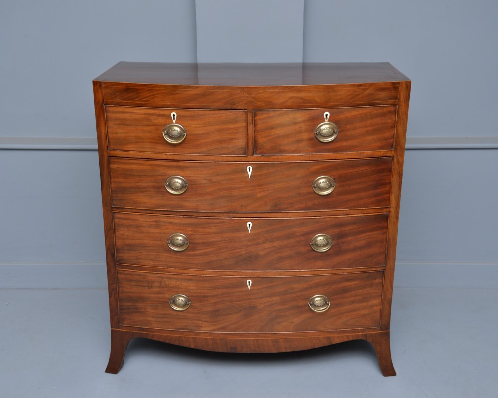 Elegant Regency Caddy-Top Bow-Front Mahogany Chest Of Drawers View II