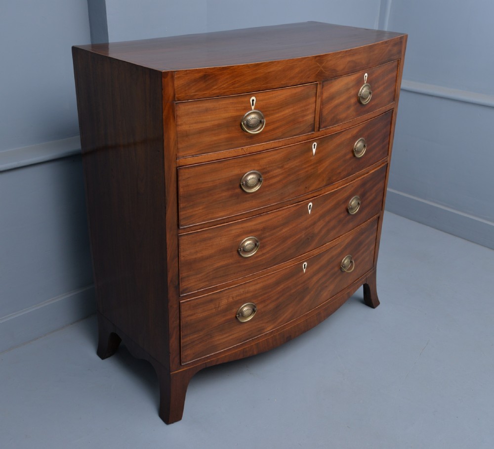 Elegant Regency Caddy-Top Bow-Front Mahogany Chest Of Drawers View V