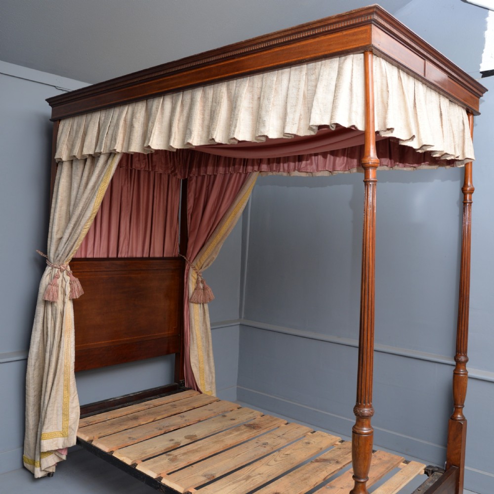 Rare Edwardian Mahogany Single Four-Poster Bed View VII