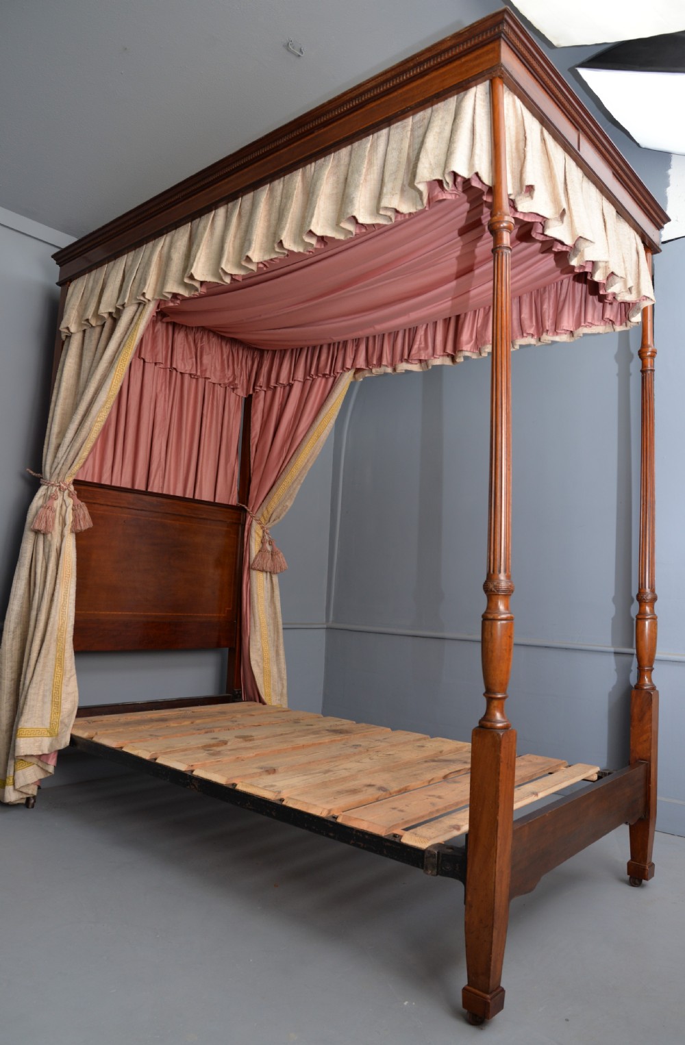 Rare Edwardian Mahogany Single Four-Poster Bed View IX