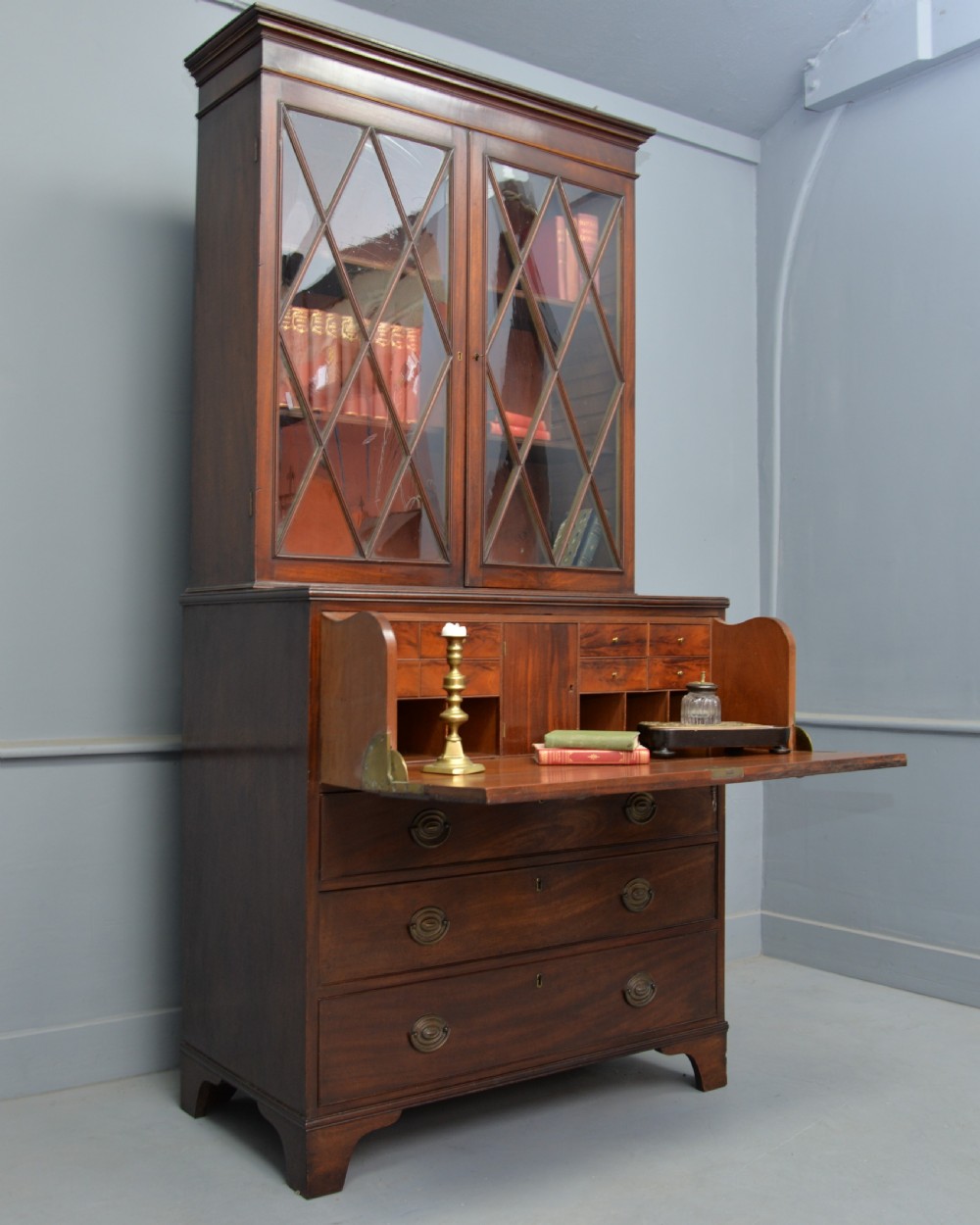 Quality George III Mahogany Bookcase Secretaire Desk View III