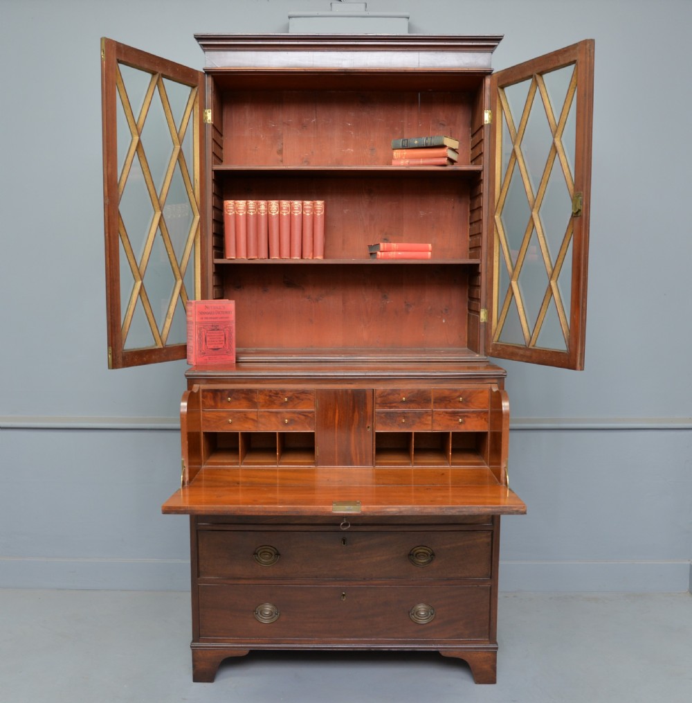 Quality George III Mahogany Bookcase Secretaire Desk View IV