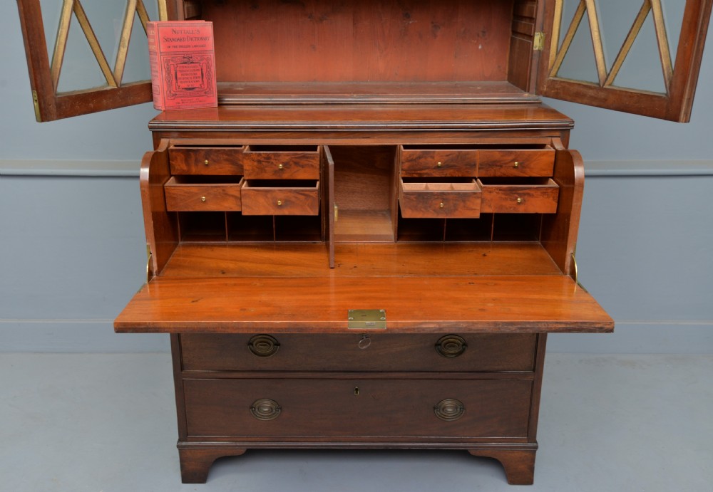 Quality George III Mahogany Bookcase Secretaire Desk View V