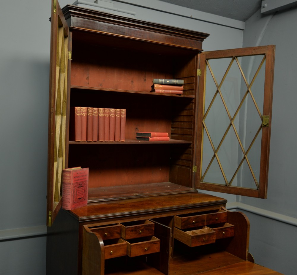 Quality George III Mahogany Bookcase Secretaire Desk View VII