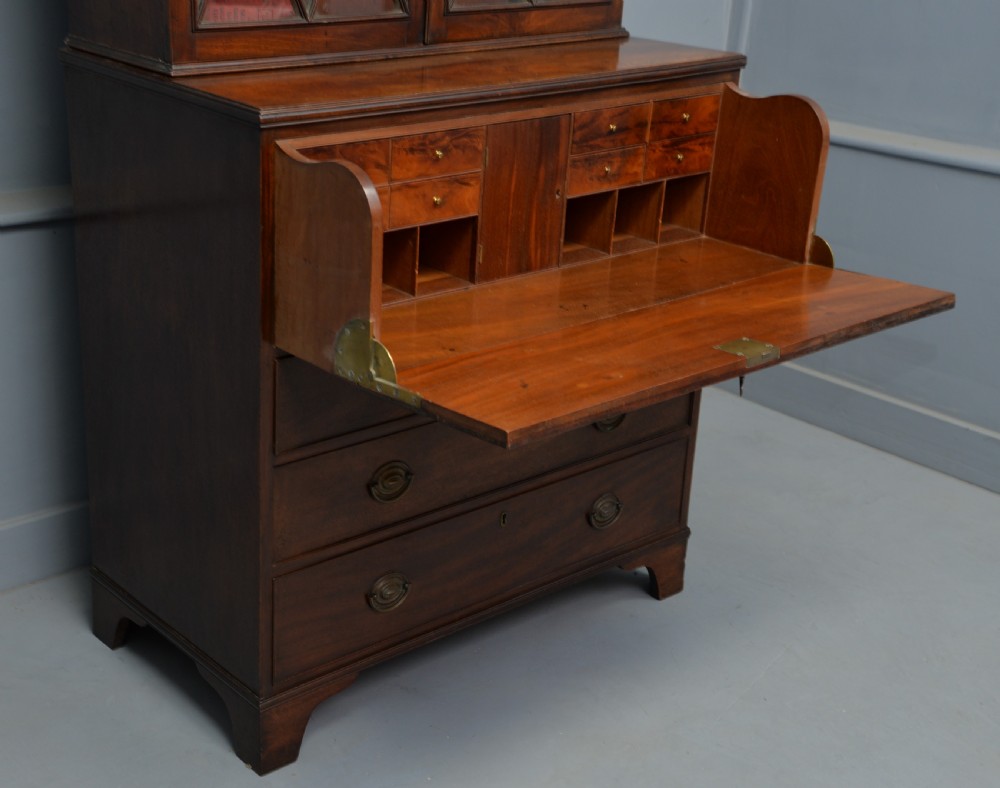 Quality George III Mahogany Bookcase Secretaire Desk View X