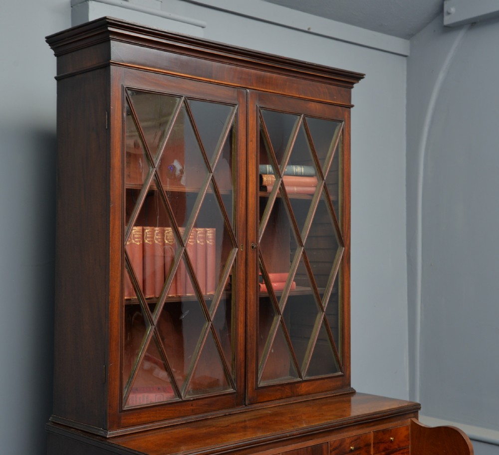 Quality George III Mahogany Bookcase Secretaire Desk View XI
