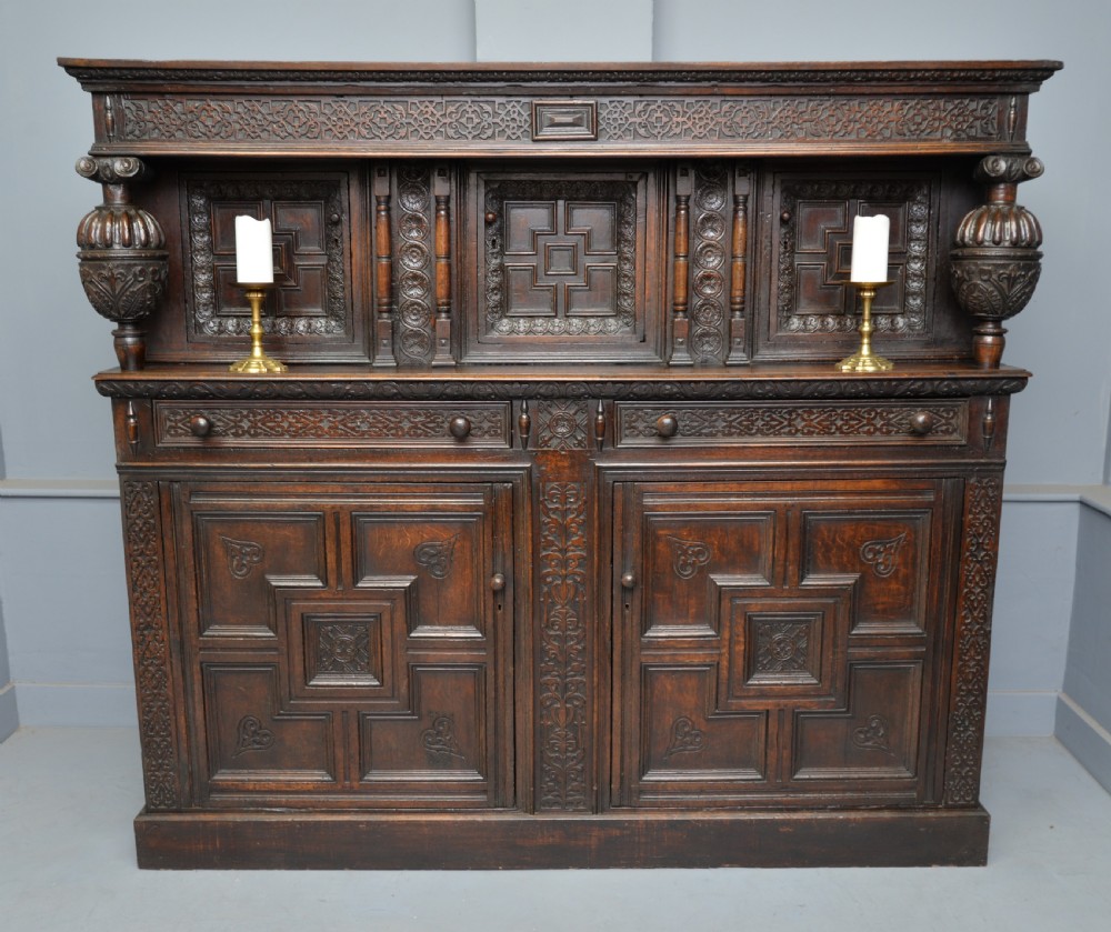 Imposing Profusely Carved Oak Court Cupboard