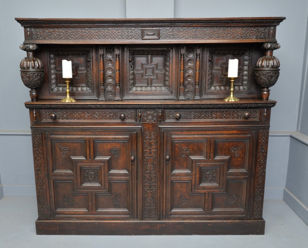 Imposing Profusely Carved Oak Court Cupboard View II