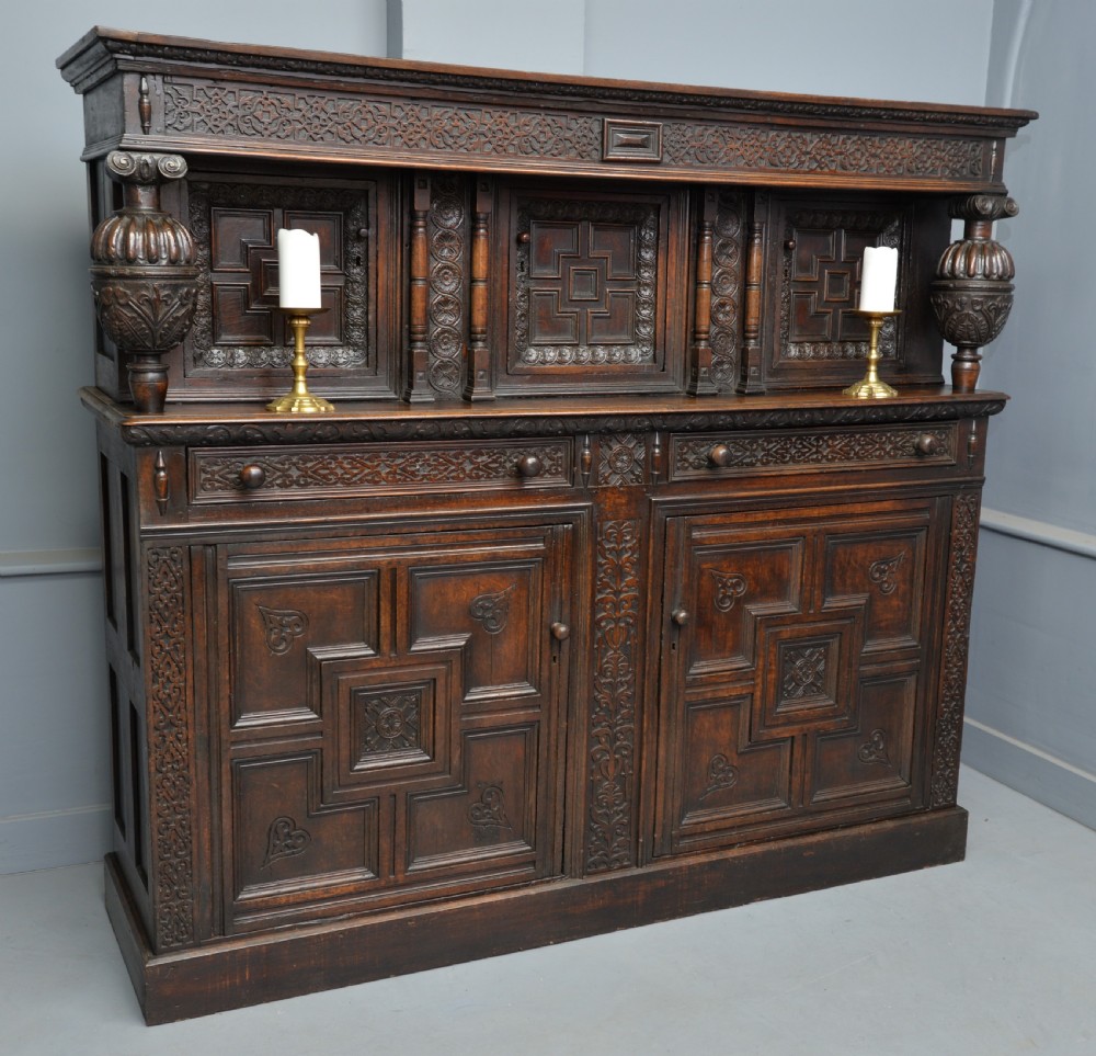 Imposing Profusely Carved Oak Court Cupboard View III