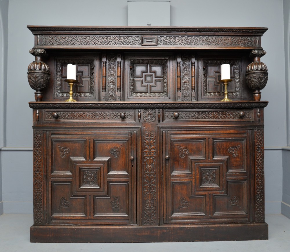 Imposing Profusely Carved Oak Court Cupboard View IV